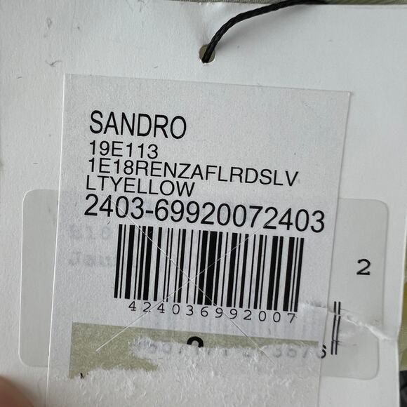 SANDRO Renza Bow Light Yellow V-Neckline 3/4 Sleeve Blouse Top Size 2 NEW - Picture 8 of 9